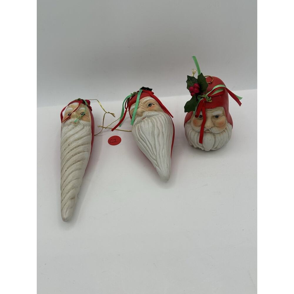 Vintage Old World Santa Claus Face Ornament Ceramic Bisque Handpainted